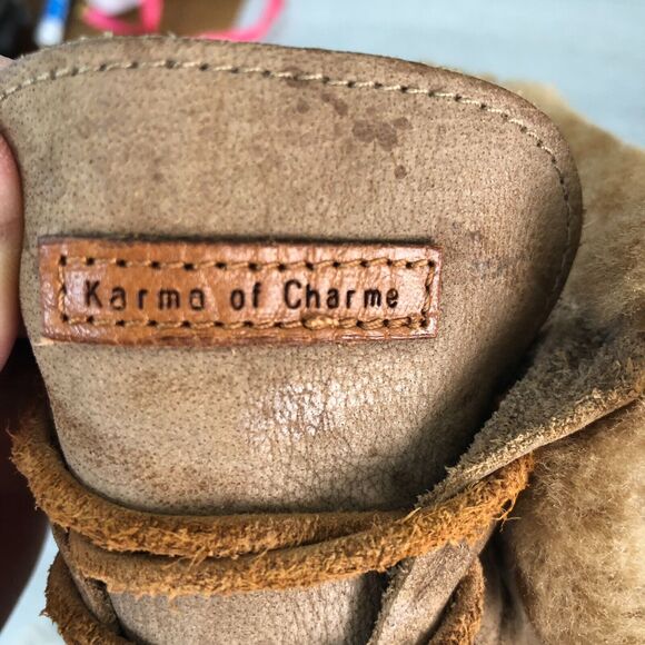 Karma of Charme Winter Boots Men Sz 37 EU Brown Leather Faux Fur Moc Toe Lace Up - Picture 6 of 7